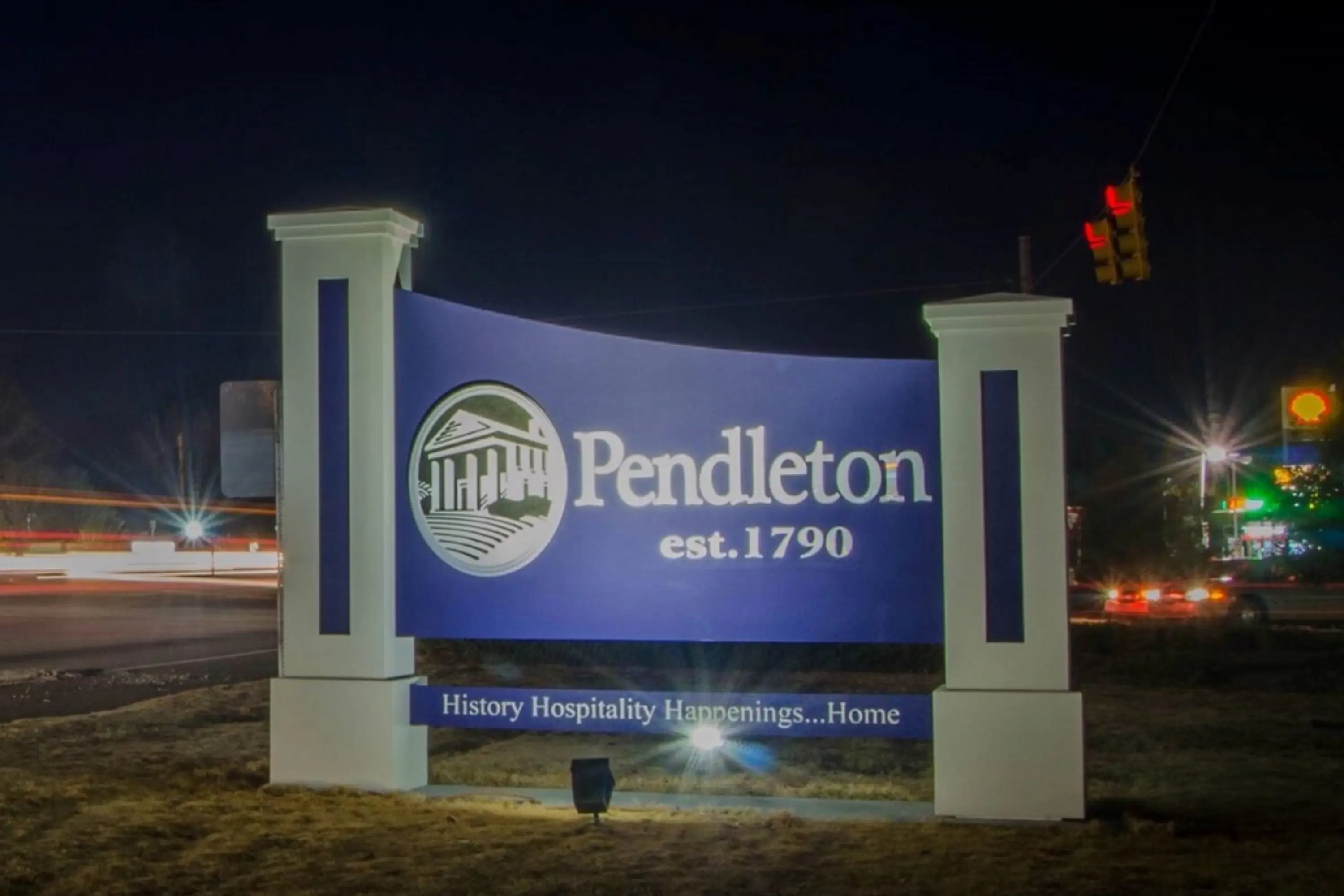 The entry signage for Pendleton