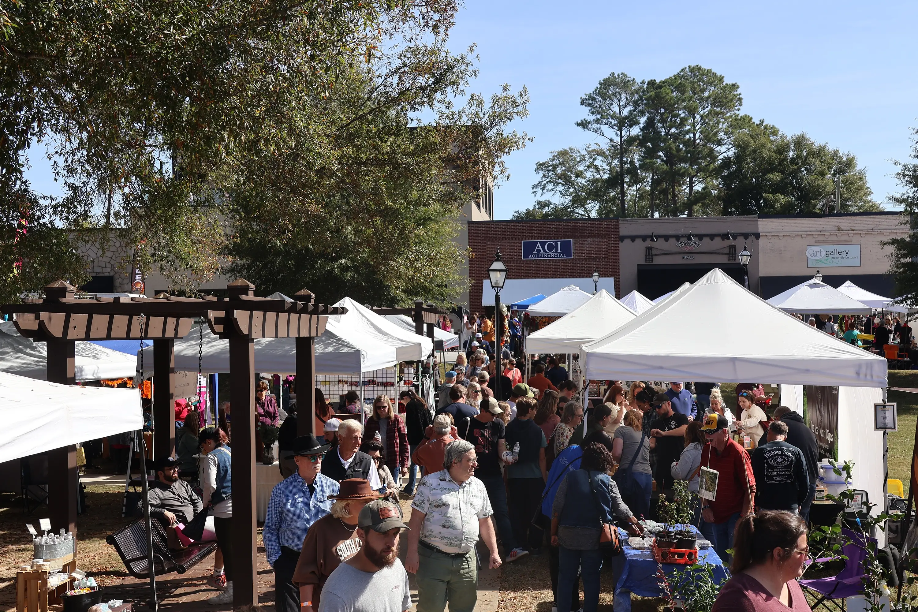 A birds-eye view of a farmers market